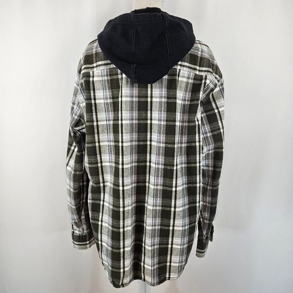 Canyon River Blues Green Plaid Long Sleeve Flannel Button Up Jersey Hoodie L - Picture 2 of 10